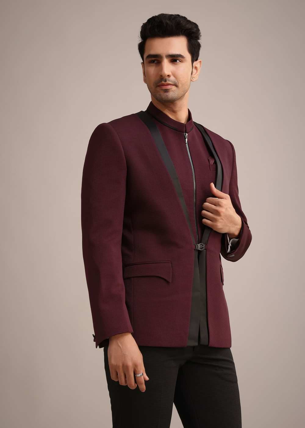 Red Knit Tuxedo Set With Waist Coat
