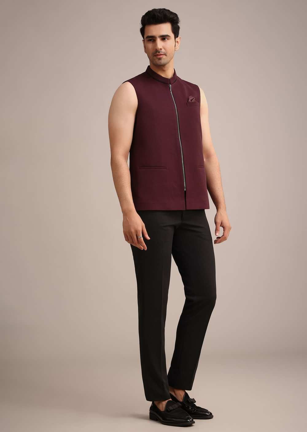 Red Knit Tuxedo Set With Waist Coat