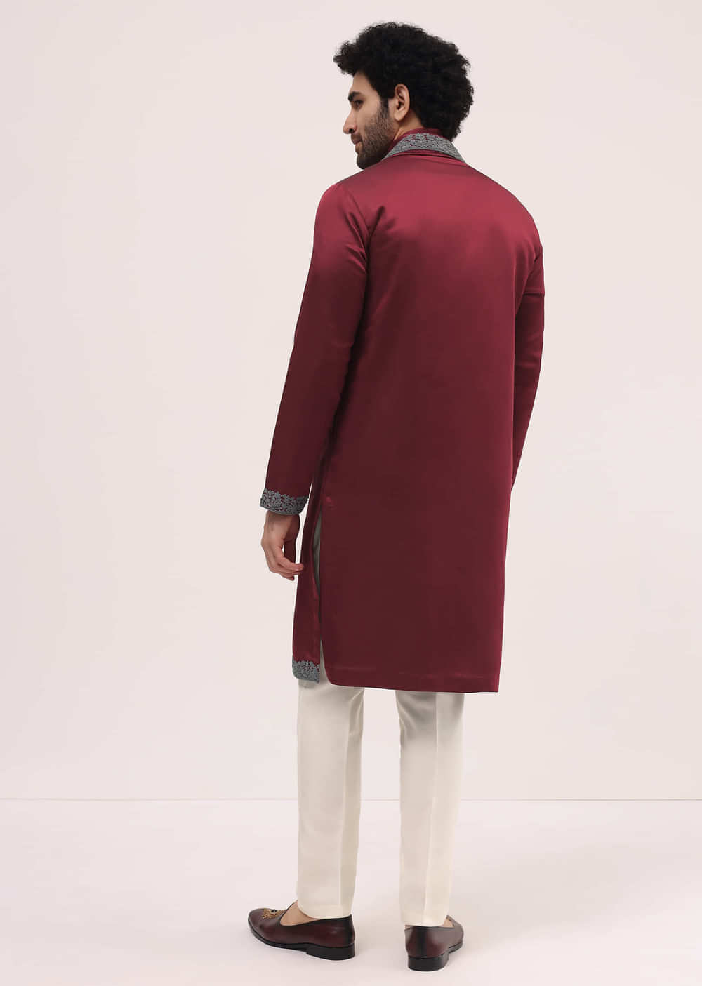 Red Kurta Set In Resham Work With Dupatta For Men