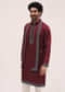 Red Kurta Set In Resham Work With Dupatta For Men