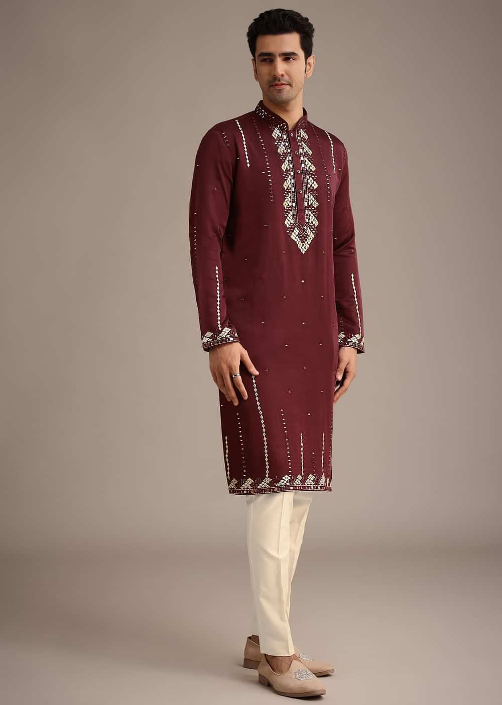 Red Mirror Work Kurta Set With Dupatta