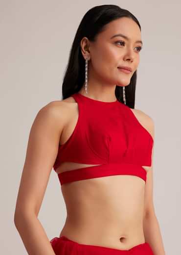 Red Net Saree With Sequins And Stones Embroidery