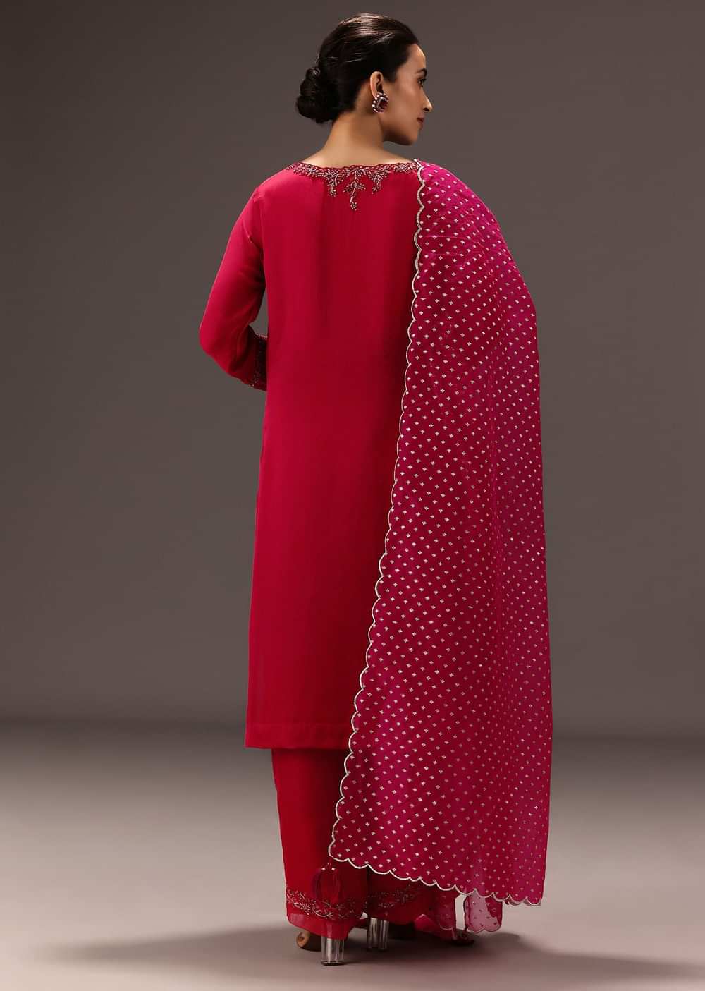 Red Organza Satin Hand Embroidered Kurta Set