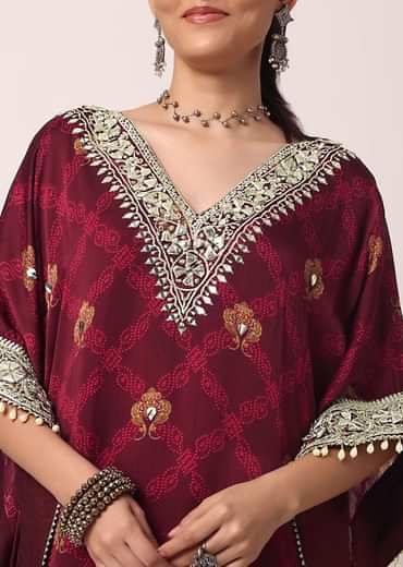 Red Pant Set With Gota Patti Kaftan Kurta