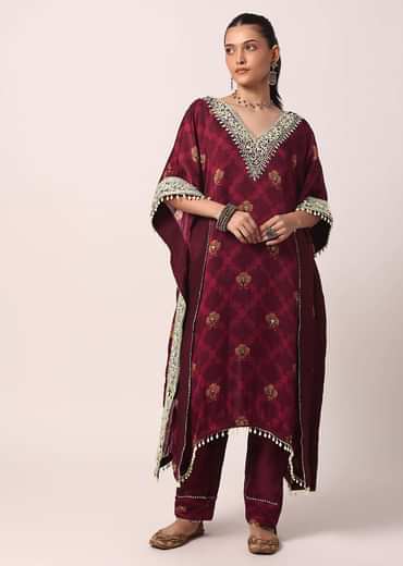 Red Pant Set With Gota Patti Kaftan Kurta