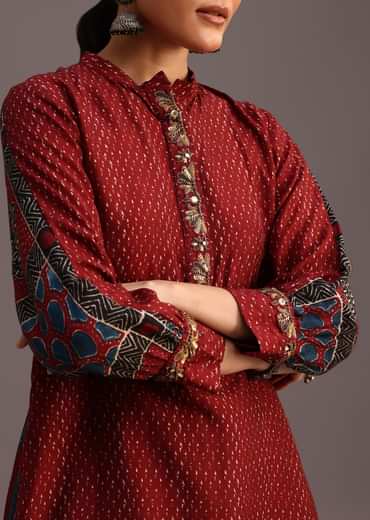 Red Printed Kurti With Palazzo Set