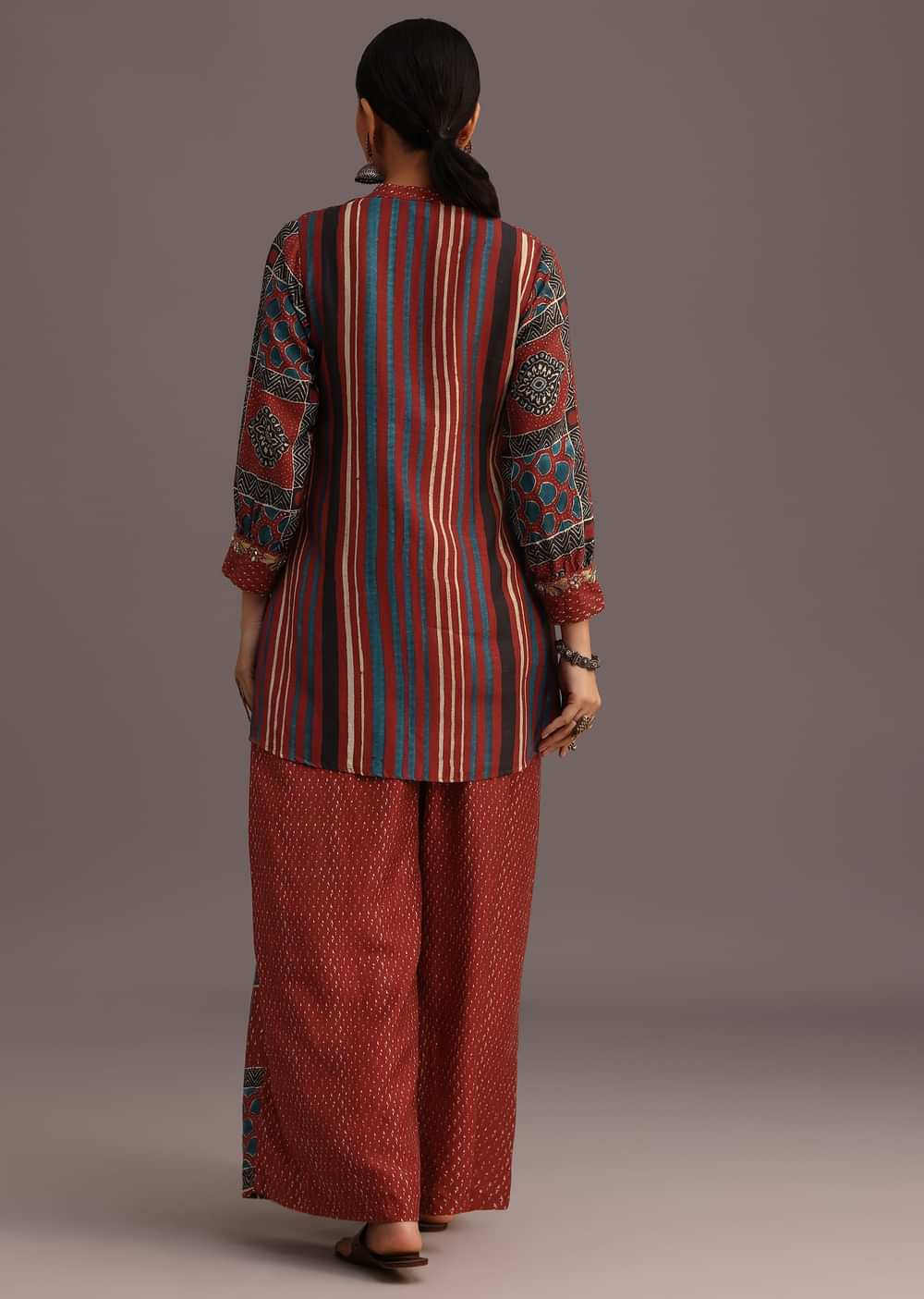 Red Printed Kurti With Palazzo Set