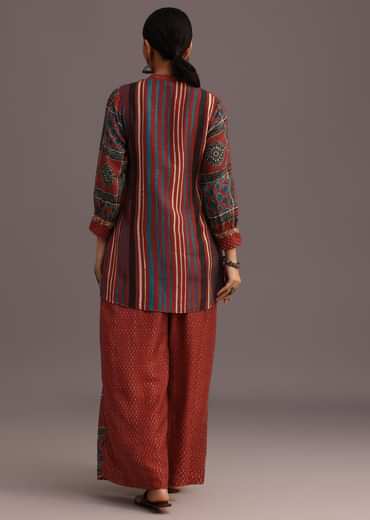 Red Printed Kurti With Palazzo Set