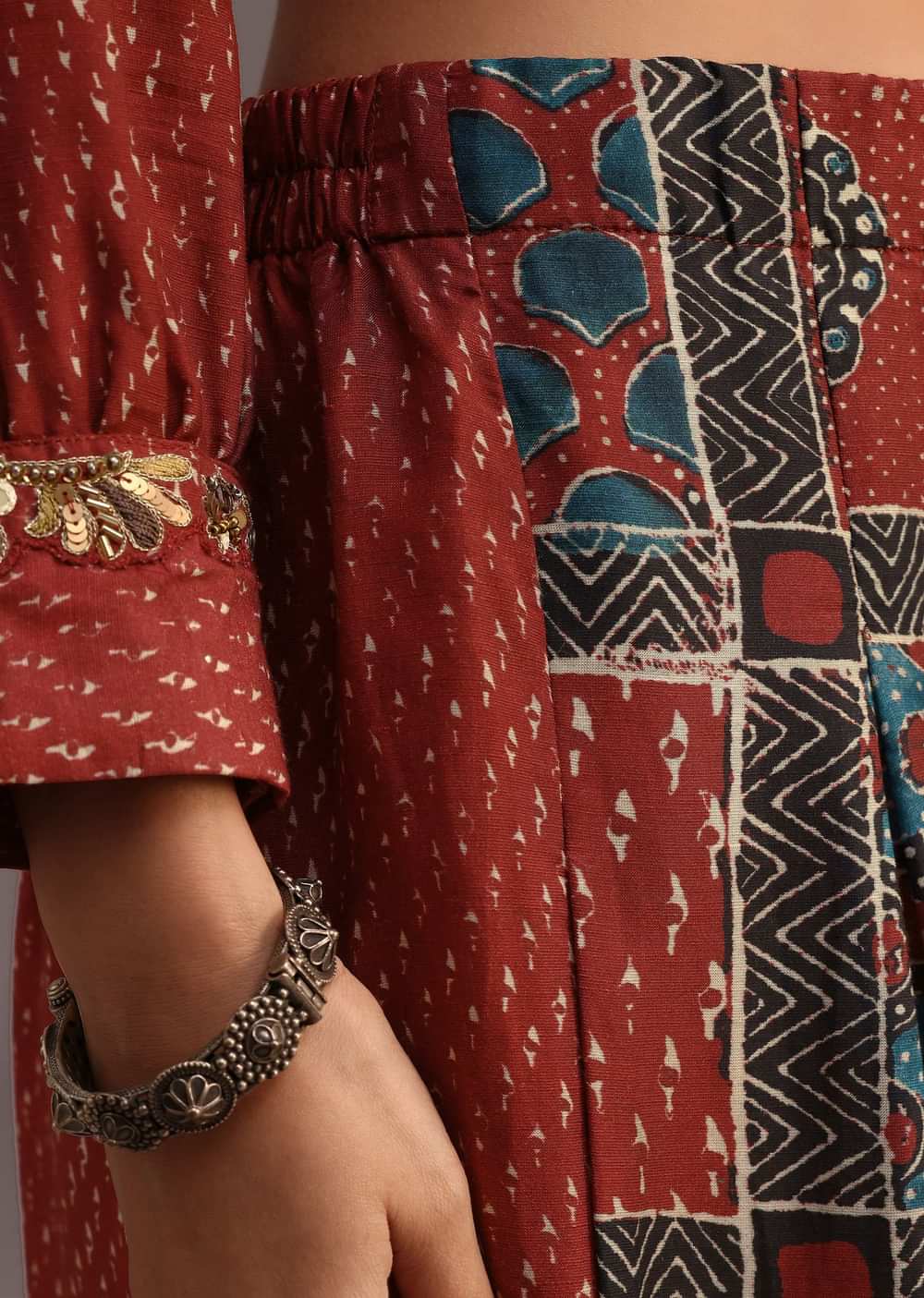 Red Printed Kurti With Palazzo Set