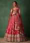 Red Raw Silk Hand Embroidered Lehenga With Net Dupatta