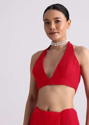 Red Saree In Georgette with Parsi Gara Work