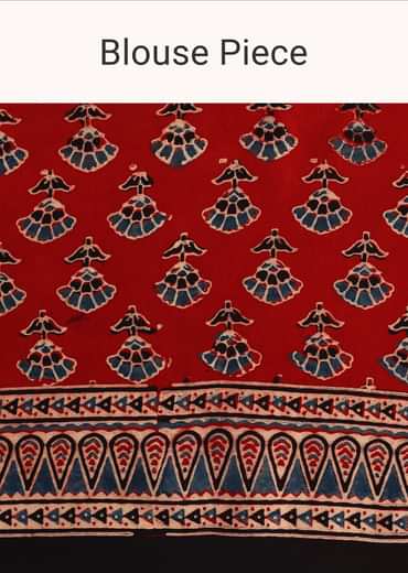 Red Satin Ajrakh Handblock Printed Saree