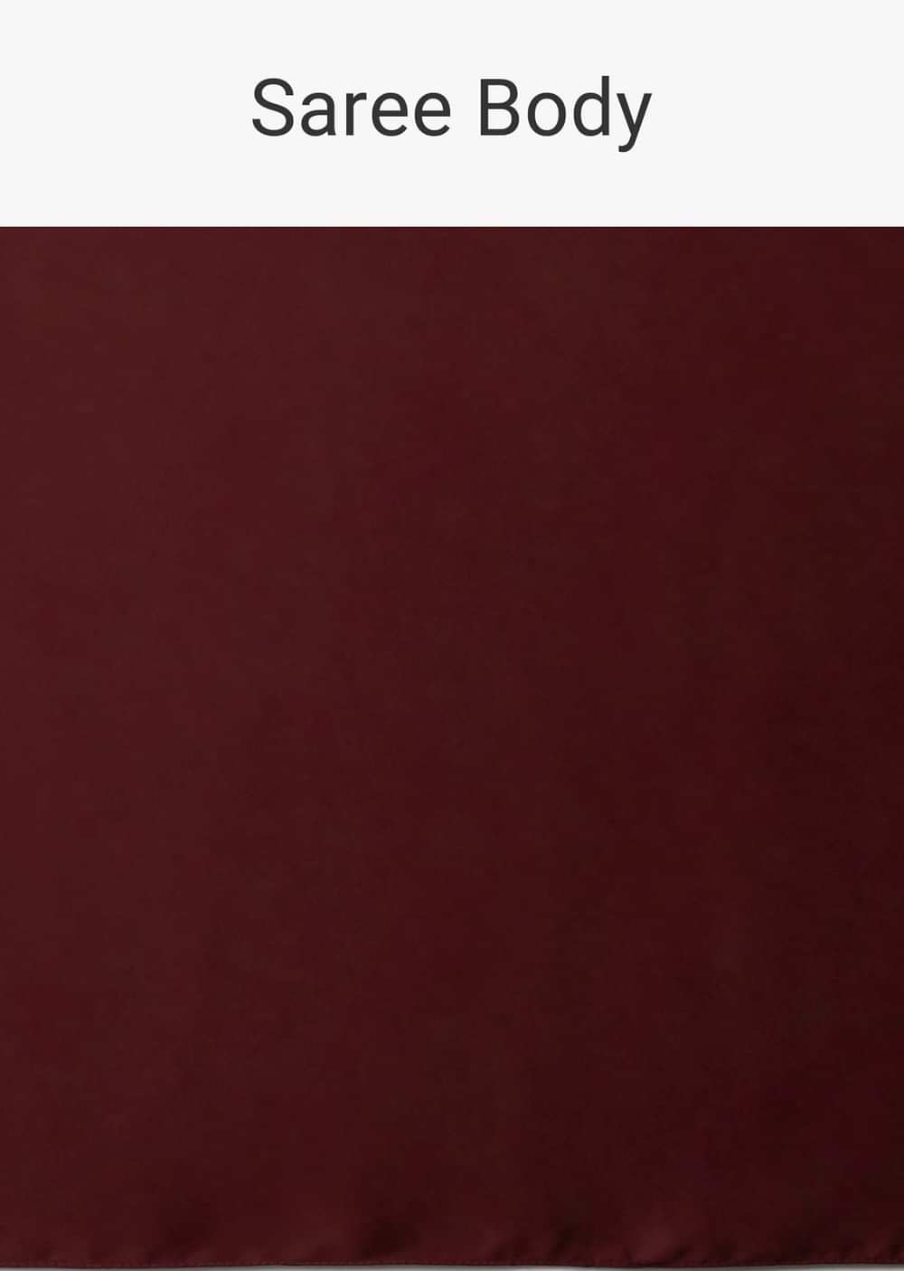 Blood Red Satin Saree With Fringes On The Pallu Paired With Hand Embroidered Bustier