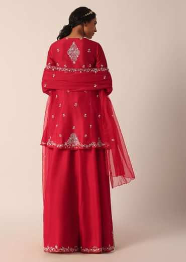 Red Sequin Embellished Kurti Palazzo Set