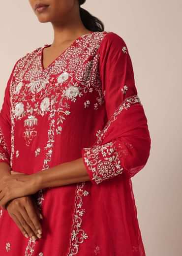 Red Sequin Embellished Kurti Palazzo Set