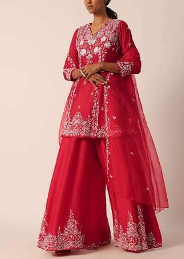 Red Sequin Embellished Kurti Palazzo Set