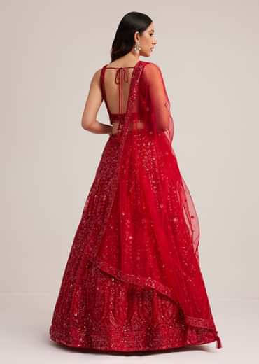 Red Sequin Embellished Lehenga Set