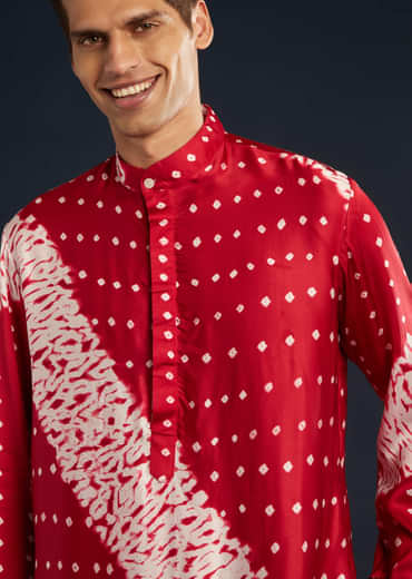 Red Shibori and Bandhani Print Kurta Set