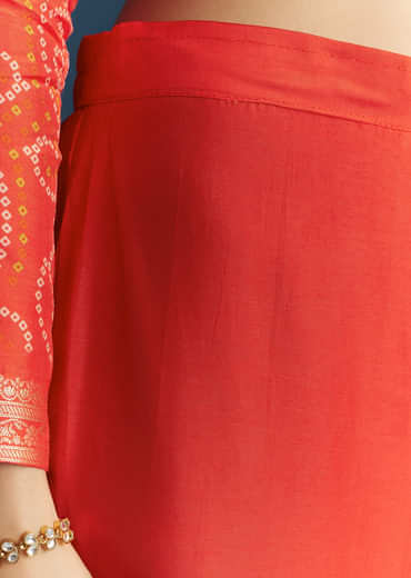 Red Silk Bandhani Palazzo Suit With Embroidery