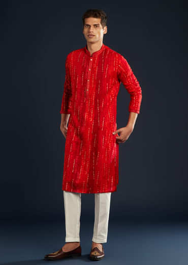 Red Silk Kurta Set with Resham Work