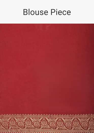 Red Silk Woven Saree With Bandhani Detail And Unstitched Blouse Piece
