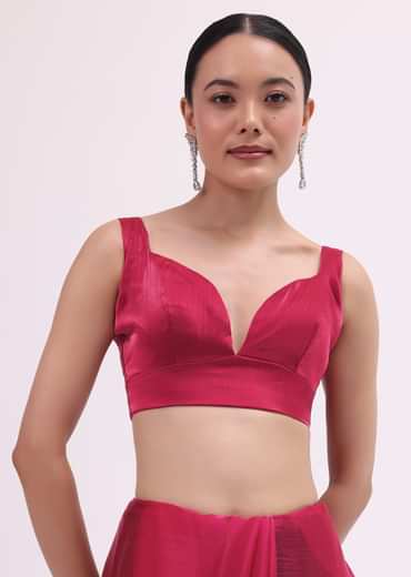 Red Stone Embroidered Saree With Unstitched Blouse