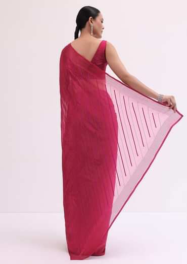 Red Stone Embroidered Saree With Unstitched Blouse