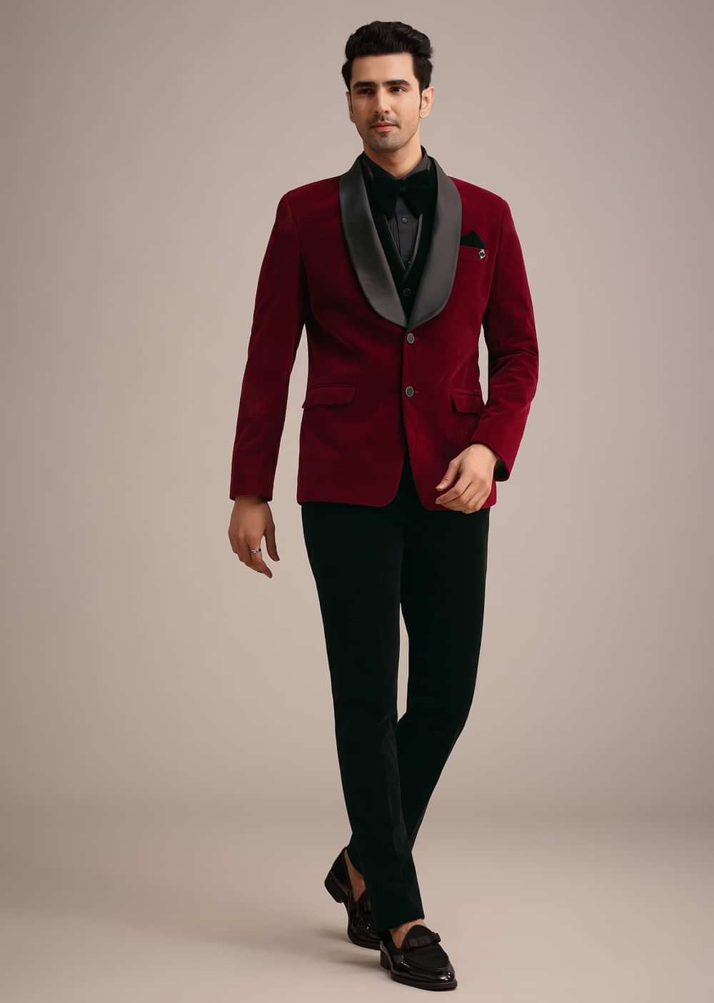 Red Tuxedo Set In Micro Velvet