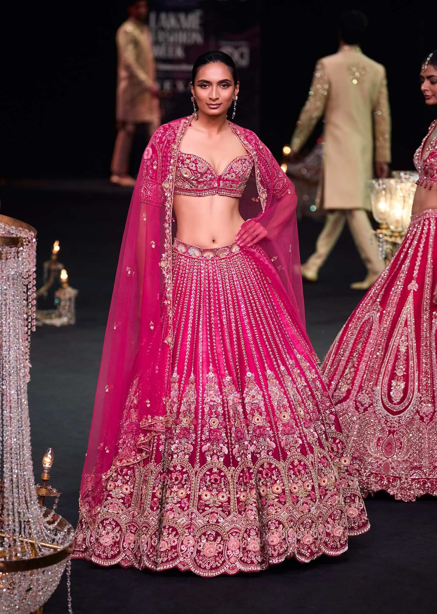 Red Velvet Silk 16 Kali Zardosi Lehenga With Crystal Blouse And Two Dupattas