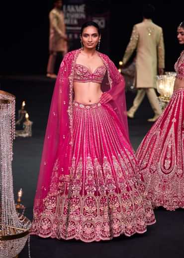 Red Velvet Silk 16 Kali Zardosi Lehenga With Crystal Blouse And Two Dupattas