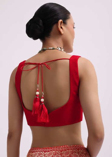 Red Woven Georgette Saree With Unstitched Blouse