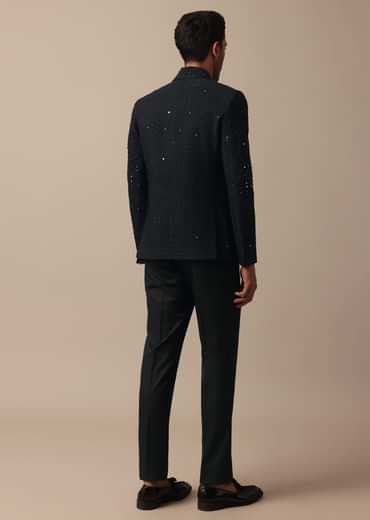 Refined Black Tuxedo Adorned with Intricate All Over Embroidery