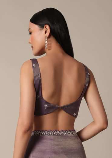 Regal Purple Saree With Mirror and Stone Scallop Border