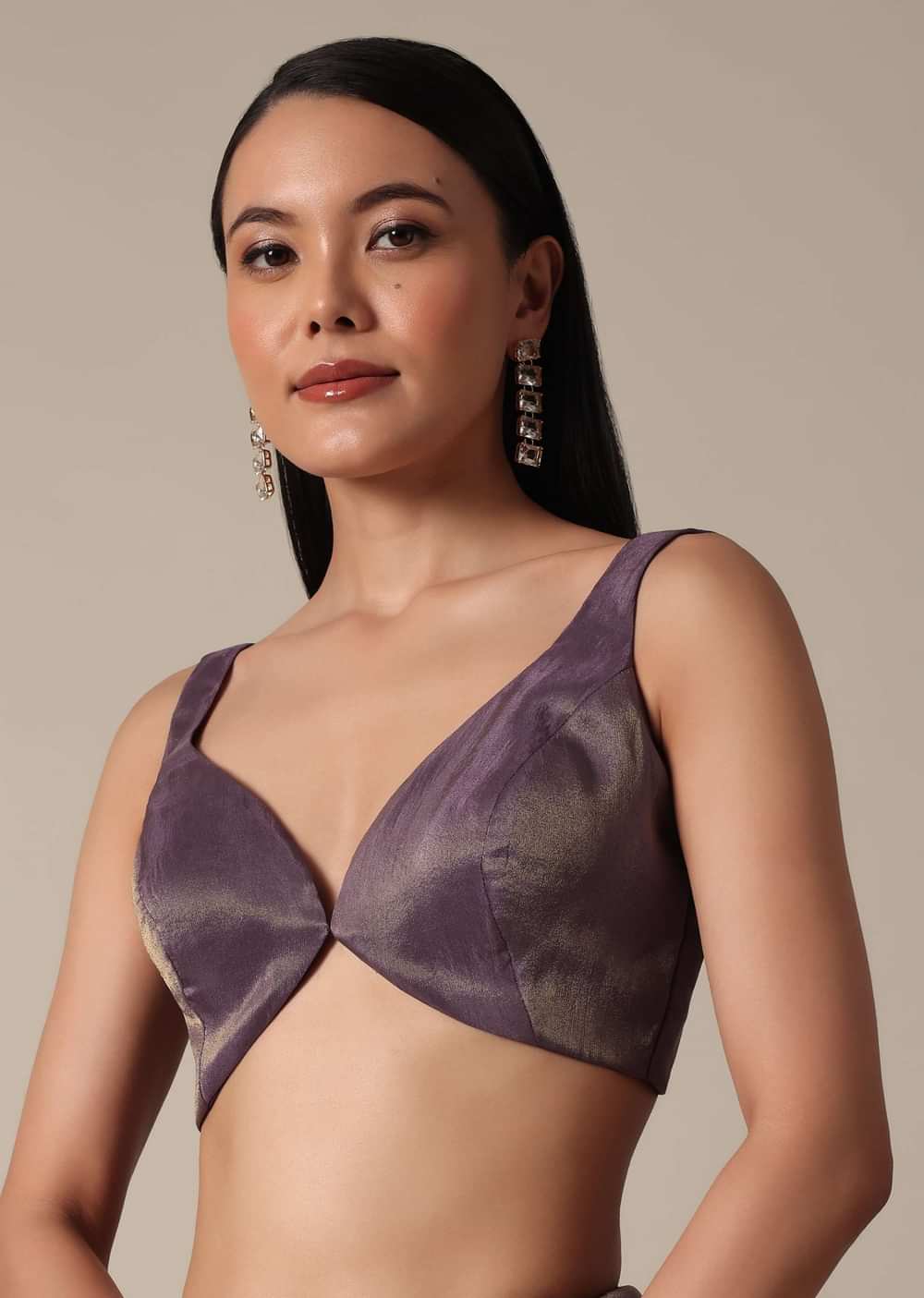 Regal Purple Saree With Mirror and Stone Scallop Border