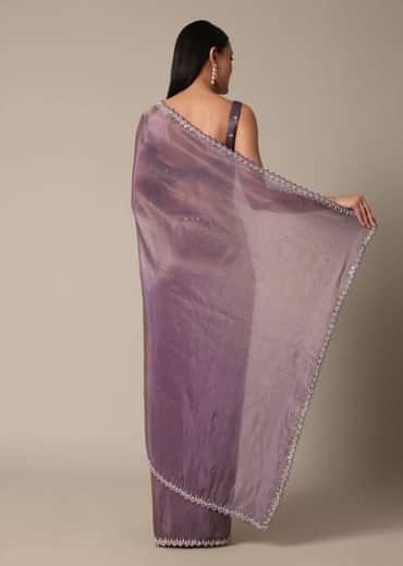 Regal Purple Saree With Mirror and Stone Scallop Border