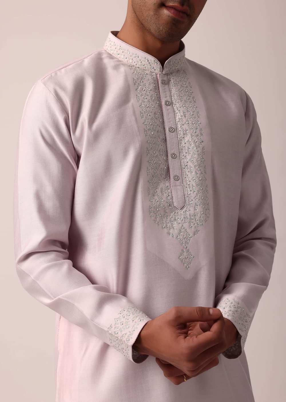 Regal Light Pink Silk Kurta Set For Men