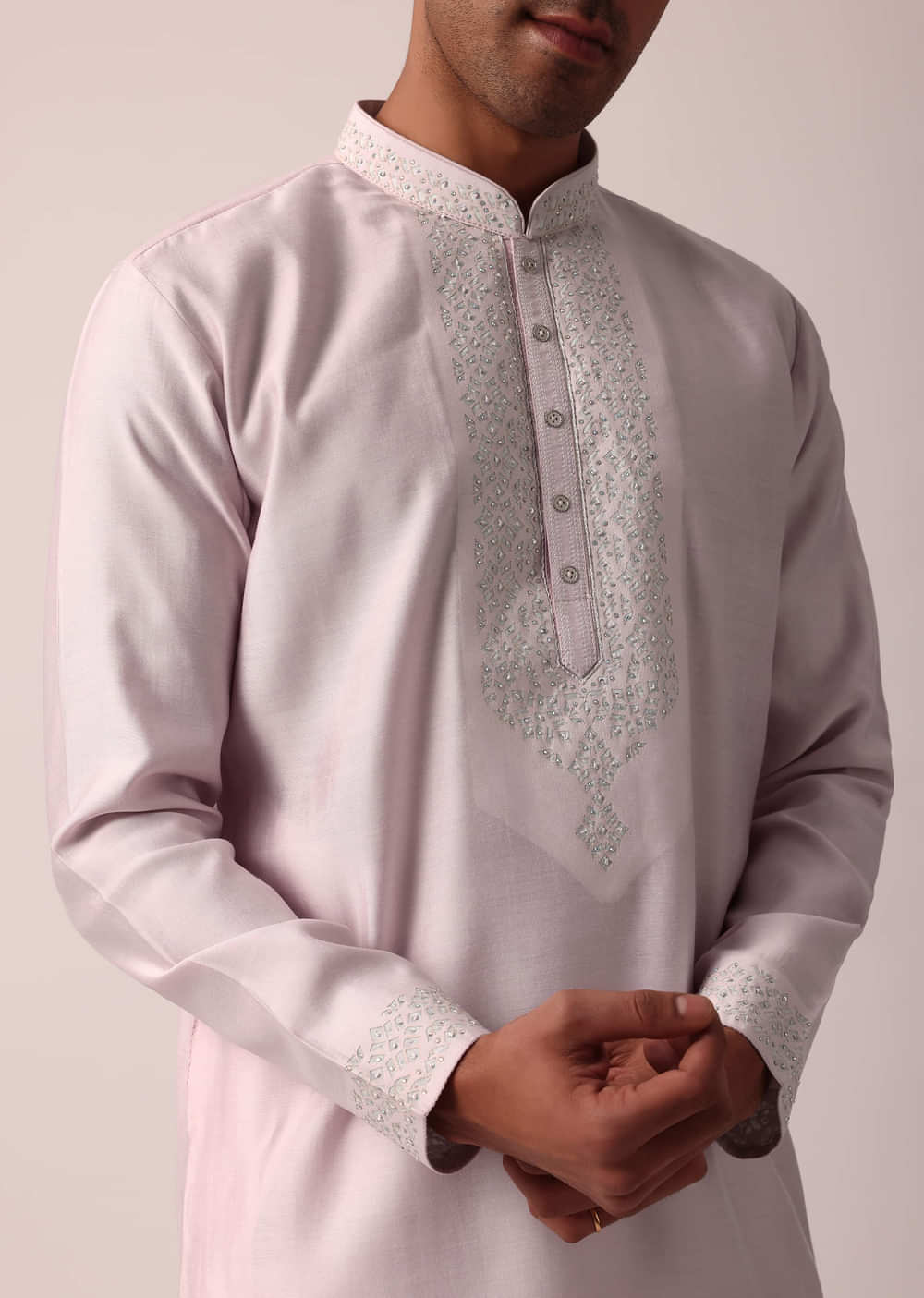 Regal Light Pink Silk Kurta Set For Men
