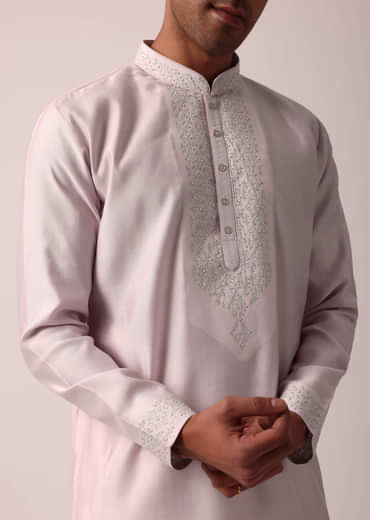 Regal Light Pink Silk Kurta Set For Men