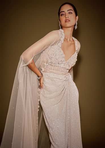 Rose Gold Shimmer Corset Gown With And Embellished Cape