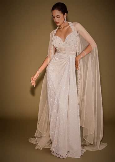 Rose Gold Shimmer Corset Gown With And Embellished Cape