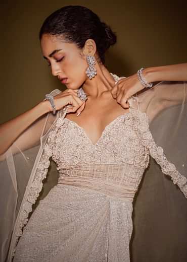 Rose Gold Shimmer Corset Gown With And Embellished Cape