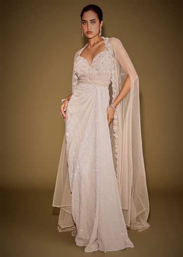 Rose Gold Shimmer Corset Gown With And Embellished Cape