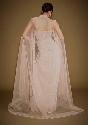 Rose Gold Shimmer Corset Gown With And Embellished Cape