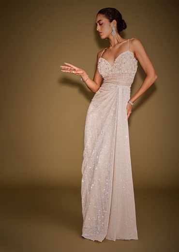 Rose Gold Shimmer Corset Gown With And Embellished Cape