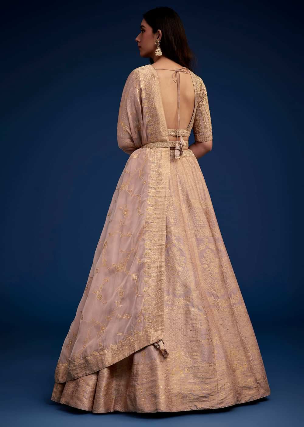 Rose Gold Brocade Lehenga Set With Belt