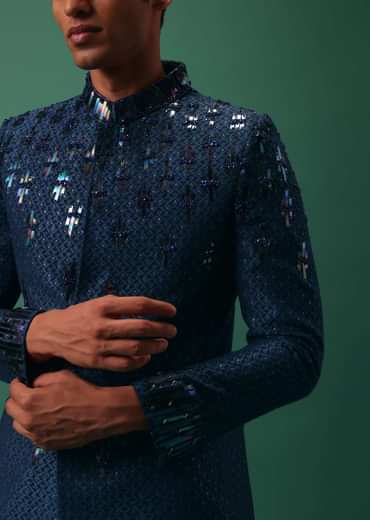 Royal Blue Bandhgala Jacket Set With Hand Embroidery