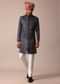 Royal Blue Silk Sherwani With Intricate Neckline Embroidery