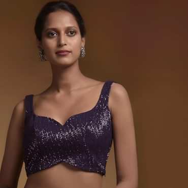 Royal Purple Crop Top Embellished In Sequins With Sweetheart Neckline