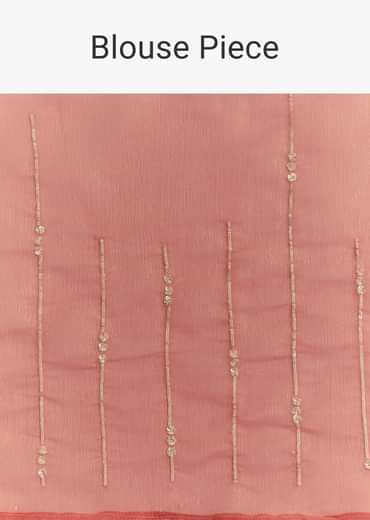 Rush Peach Crushed Tissue Saree With Scallop Embroidered Border