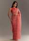 Rush Peach Crushed Tissue Saree With Scallop Embroidered Border